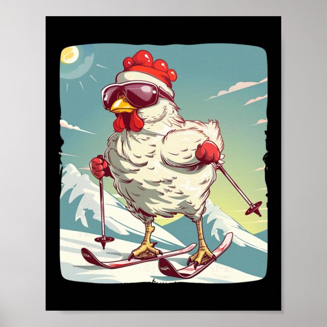 Poster Funny Winter Chicken With Cross-country Skiing Sho (Frente)