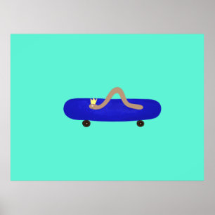 Poster Funny worm on a skateboard