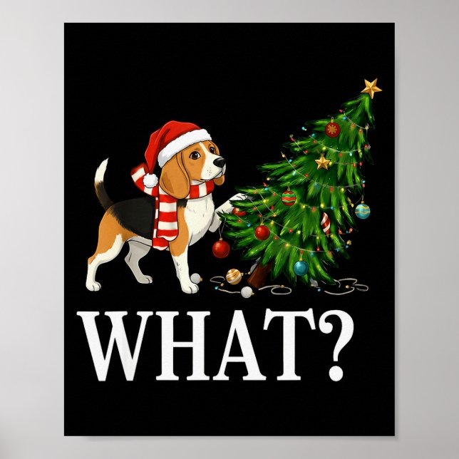 Poster Funny Xmas Beagle Pushing Christmas Tree Over Dog  (Frente)