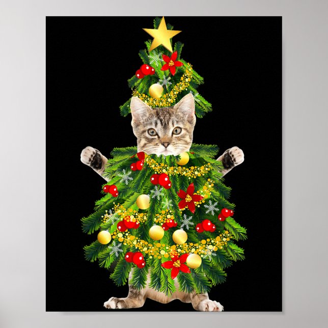 Poster Funny Xmas Holiday Cat Christmas Tree For Cat Kitt (Frente)