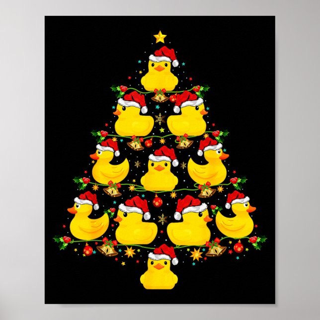 Poster Funny Xmas Lighting Santa Hat Rubber Duck Christma (Frente)