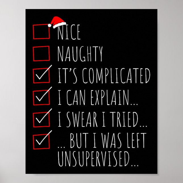 Poster Funny Xmas Nice Naughty List I Can Explain I Swear (Frente)