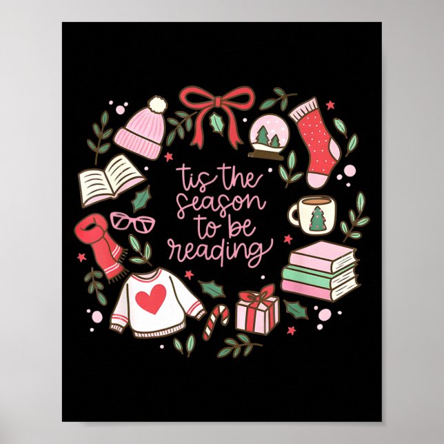 Poster Funny Xmas Tis The Season To Be Reading Books Paja (Frente)