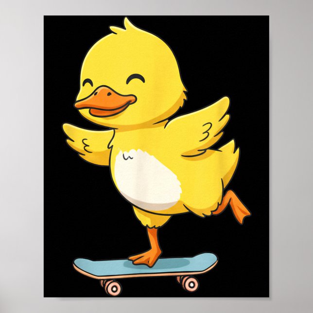 Poster Funny Yellow Duck Skater Skateboard Ballerina Zoo  (Frente)