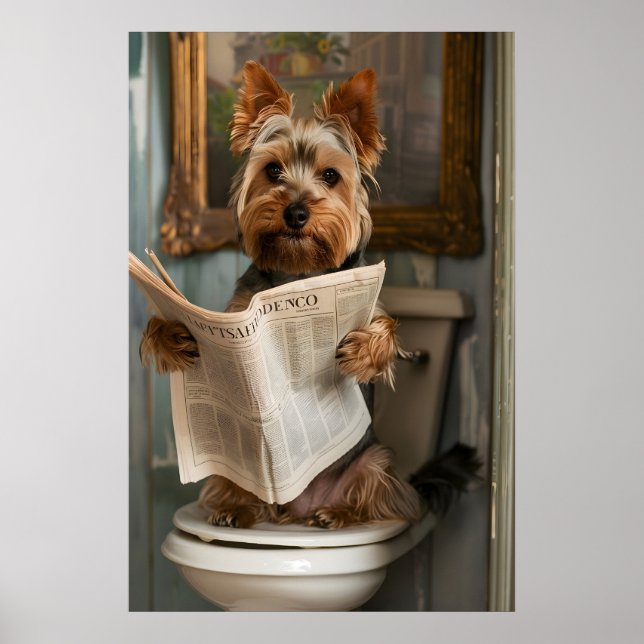 Poster Funny Yorkshire Terrier Bathroom Print, Dog (Frente)