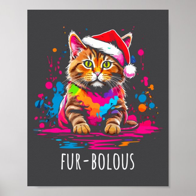 Poster Fur-bulous Cute Cat Christmas Party Holiday Kitten (Frente)