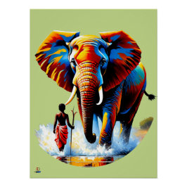 Pôster Furchtloser Junge trifft Elefantenbullen