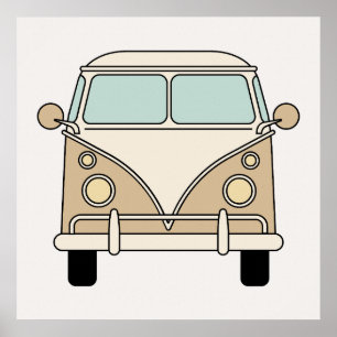 Poster Furgão Camper Vintage Retro Bege Amarelo