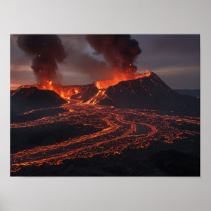 Poster Fúria Vulcânica: Erupção e Fluxo ao Crepúsculo