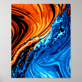 Poster Fusão Abstrata de Fogo e Água