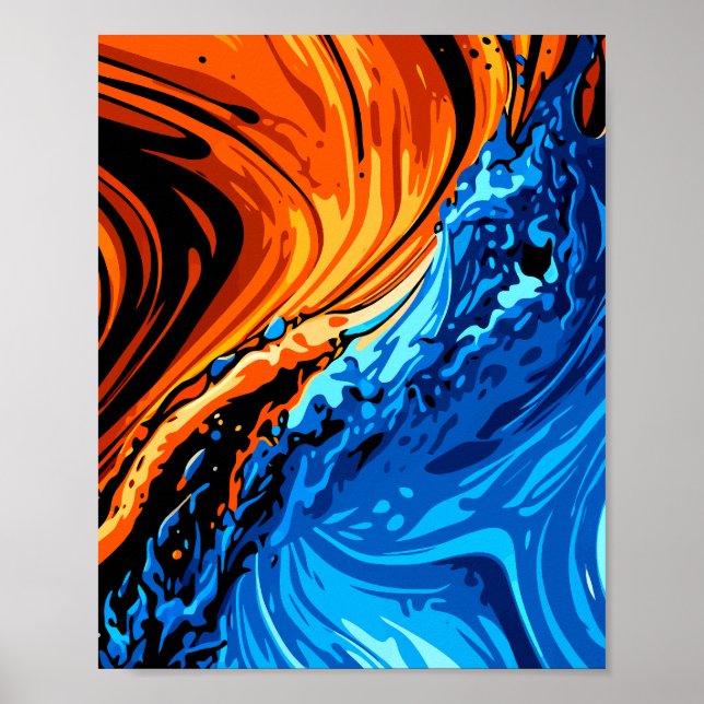 Poster Fusão Abstrata de Fogo e Água (Frente)