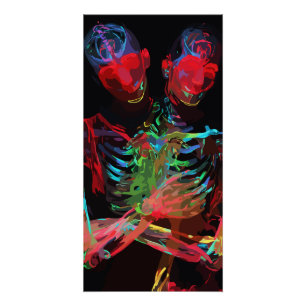 Pôster Fusão de Arte com Abraço de Esqueleto de Neon