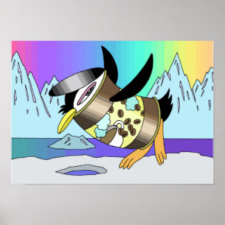 Poster Fusão de café enlatado e pinguins.