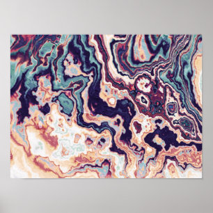 Poster Fusão de Geodo de Mármore Azul Turquesa Roxo