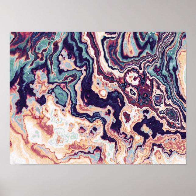 Poster Fusão de Geodo de Mármore Azul Turquesa Roxo (Frente)