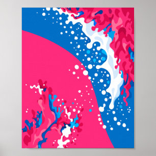 Poster Fusão Dinâmica de Ondas Rosa, Azul e Branca