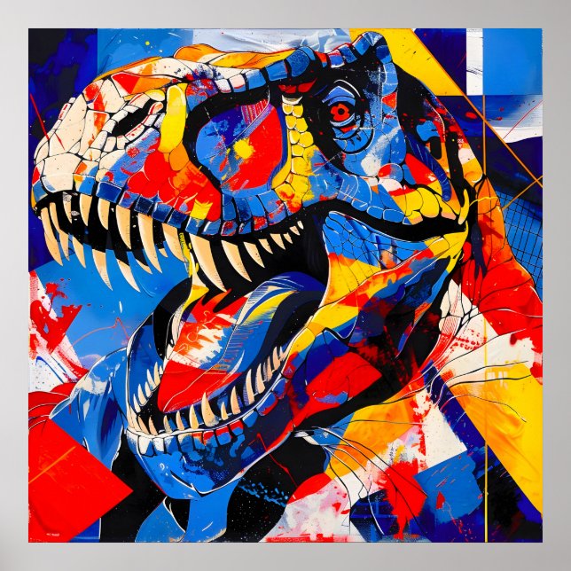 Poster Fusão do Dinossauro T-rex Retro Selvagem (Frente)