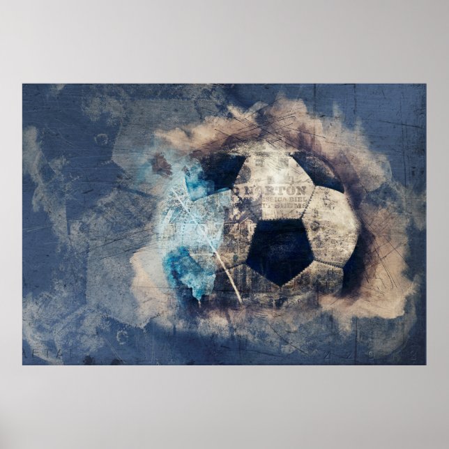 Poster Futebol abstrato Azul Grunge (Frente)