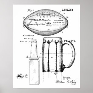 Poster Futebol & Cerveja Mug, Bottle, Patent Blueprint