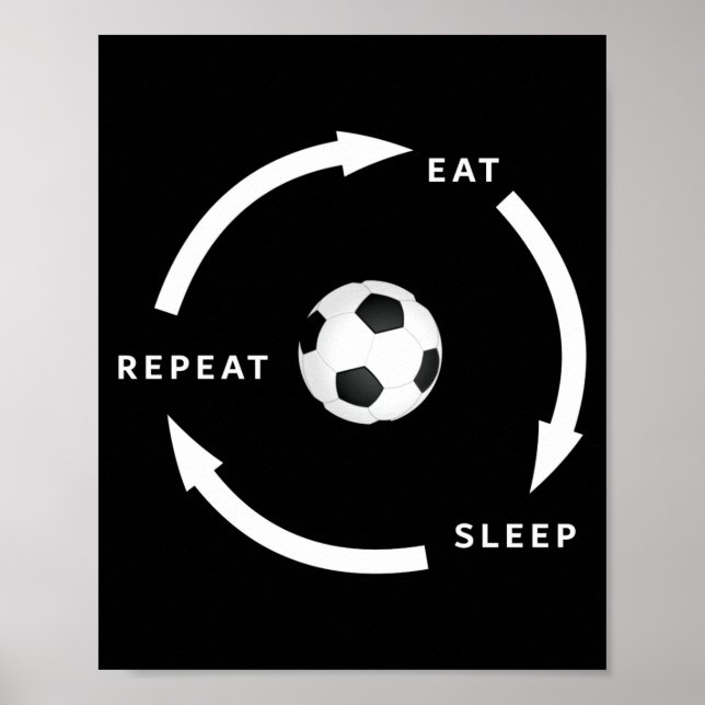 Poster Futebol Comer Dormir Repetir Dito de Fã de Esporte (Frente)