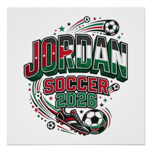 Pôster Futebol da Jordânia 2026 Futebol Bold Tipografia P