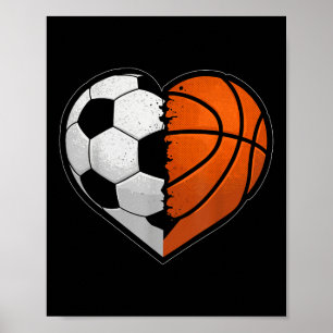 Poster Futebol de basquete Ball Heart Sports Lover Valent