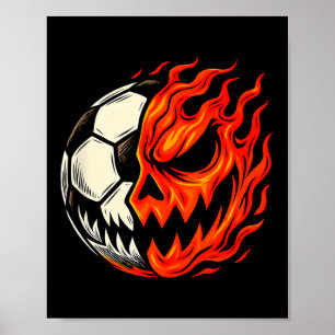 Poster Futebol de Halloween Ll Abóbora Chama Rosto Assust