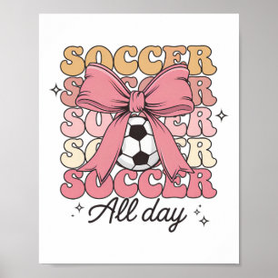 Poster Futebol Groovy Coquette Laço Amante de Futebol Tod