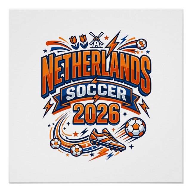 Pôster Futebol Holanda 2026 Futebol Bold País Tipogr (Frente)