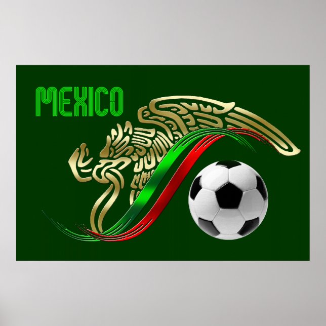 Poster Futebol México Águia e bandeira cobra mexicana (Frente)