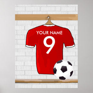 Poster Futebol Red e White Personalizado Jersey