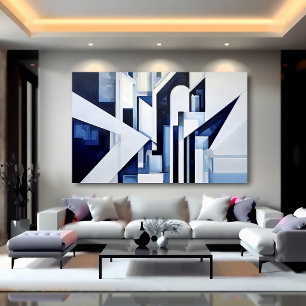 Poster Futurista Azul Naval Branco Abstrato Geométrico