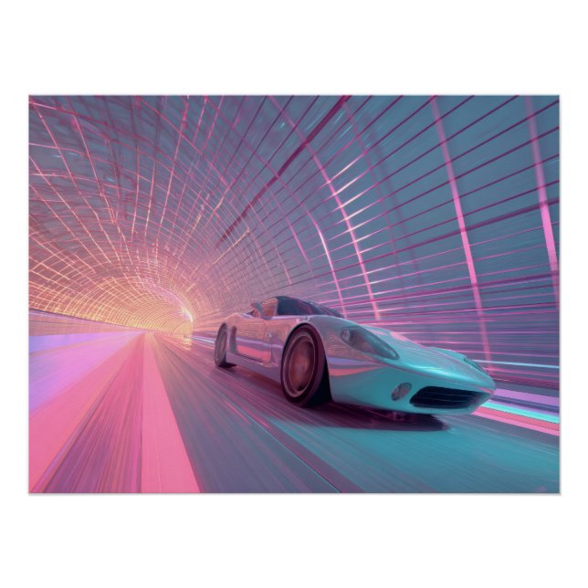Pôster Futuristic Neon Speed Tunnel Art (Frente)