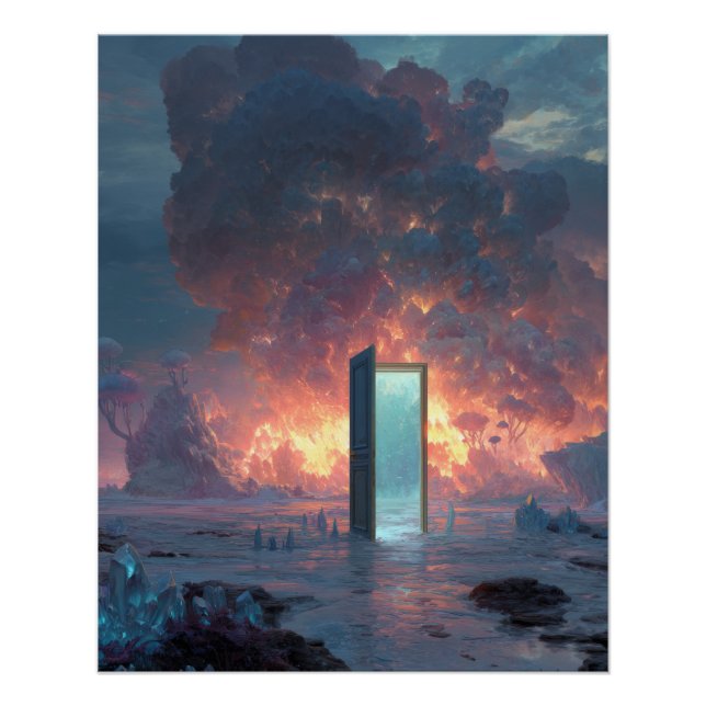 Pôster Futuristic Portal Amid Fiery Skies (Frente)