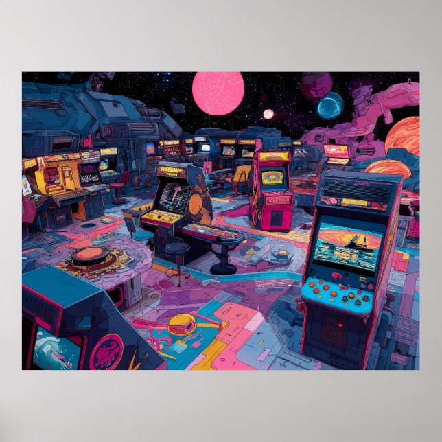 Poster Futuristic Retro Arcade in Outer Space (Frente)