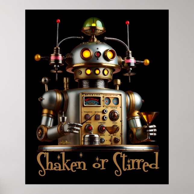 Poster Futuristic Robot Bartender "Shaken or Stirred" (Frente)