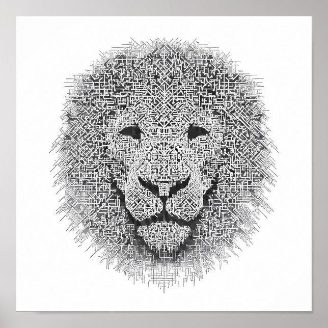 Poster Futuristic Robotics Art: Cybernetic King Lion Head (Frente)