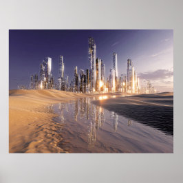 Poster Futuristic Sci-Fi City Reflected In Desert Sands