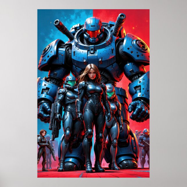 Poster Futuristic soldiers and armored robot in a science (Frente)
