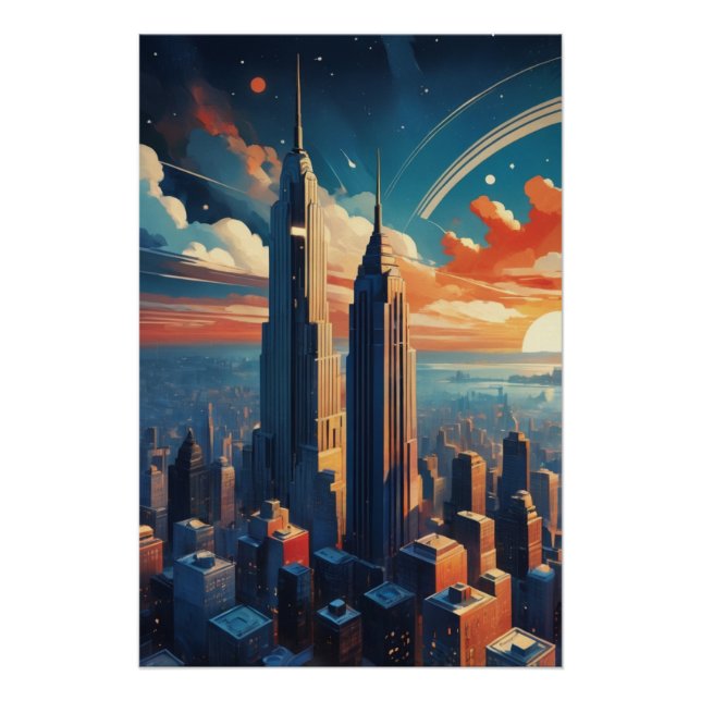 Pôster Futuristic Sunrise Cityscape Poster (Frente)