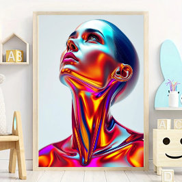 Poster Futuristic woman portrait, sci-fi aesthetics, neon