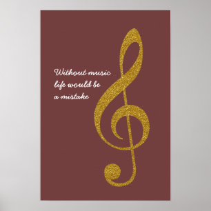 Pôster g-clef dourado do triplo da nota musical