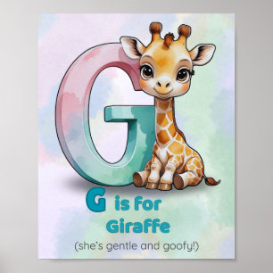 Poster G é para Girafa - Gentle Alphabet Animal Wall Art
