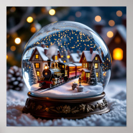 Poster G globo de neve com trem e vila antigos