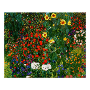 Pôster G. Klimt - Jardim da Fazenda com Girassóis