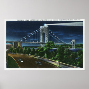 Poster G. Washington Bridge, Hudson à noite