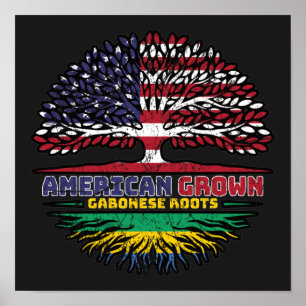 Poster Gabão Gabonês American Tree Roots Flag