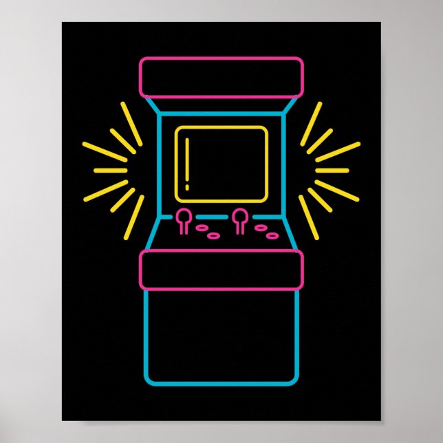 Poster Gabinete de Arcade Neon Arcade com Máquina de 80 e (Frente)