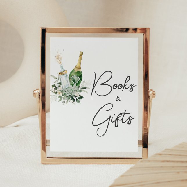 Poster Gabinetes e presentes de Chá de fraldas (Poppin' Baby Bottles Baby Shower Books and Gifts Sign)