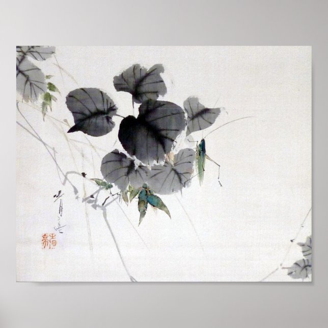 Poster Gafanhoto na Folha de Kudzu, Watanabe Seitei (Frente)